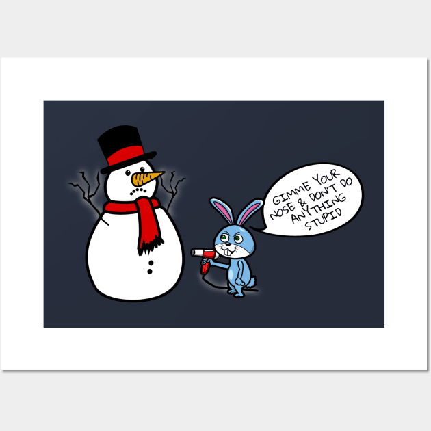 Funny Christmas Snowman & Bunny Wall Art by NerdShizzle